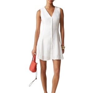 J Crew White Sleeveles Linen Mini Dress Womens Size 6 Fit Flare Button Front